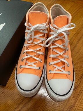 Converse Peach Canvas High-Top Sneakers with White Accents